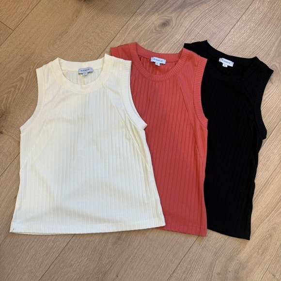 Evereve Tops - Evereve Ribbed Tank Top Set of 3 | Black, Coral, White | Size S